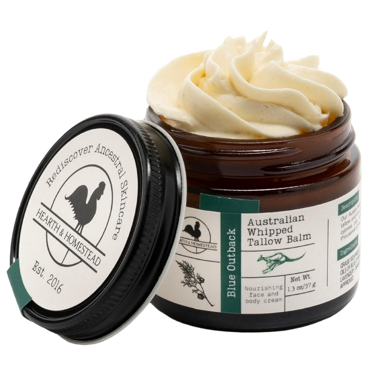 Hearth and Homestead front jar showing product label and compact size benefits