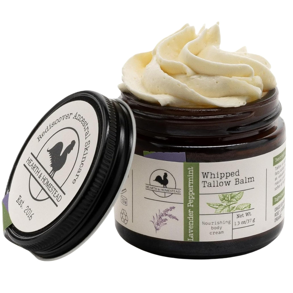 Hearth and Homestead front jar showing product branding and compact size benefit