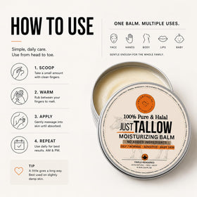 Hearthical applying tallow to face with hands for deep hydration benefit
