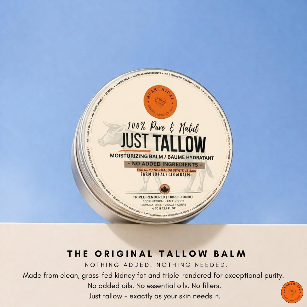 Hearthical product with sourcing card showing grass-fed origin transparency