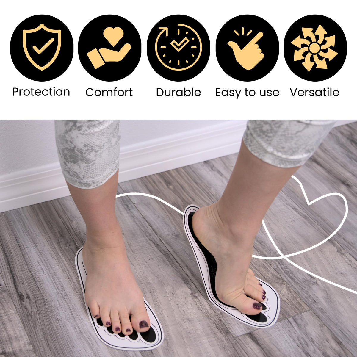 HeeStar pads worn by client allowing safe walking and neat tan results
