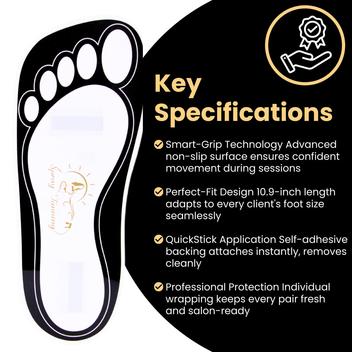 HeeStar pad applied on a sole protects skin during spray tan session