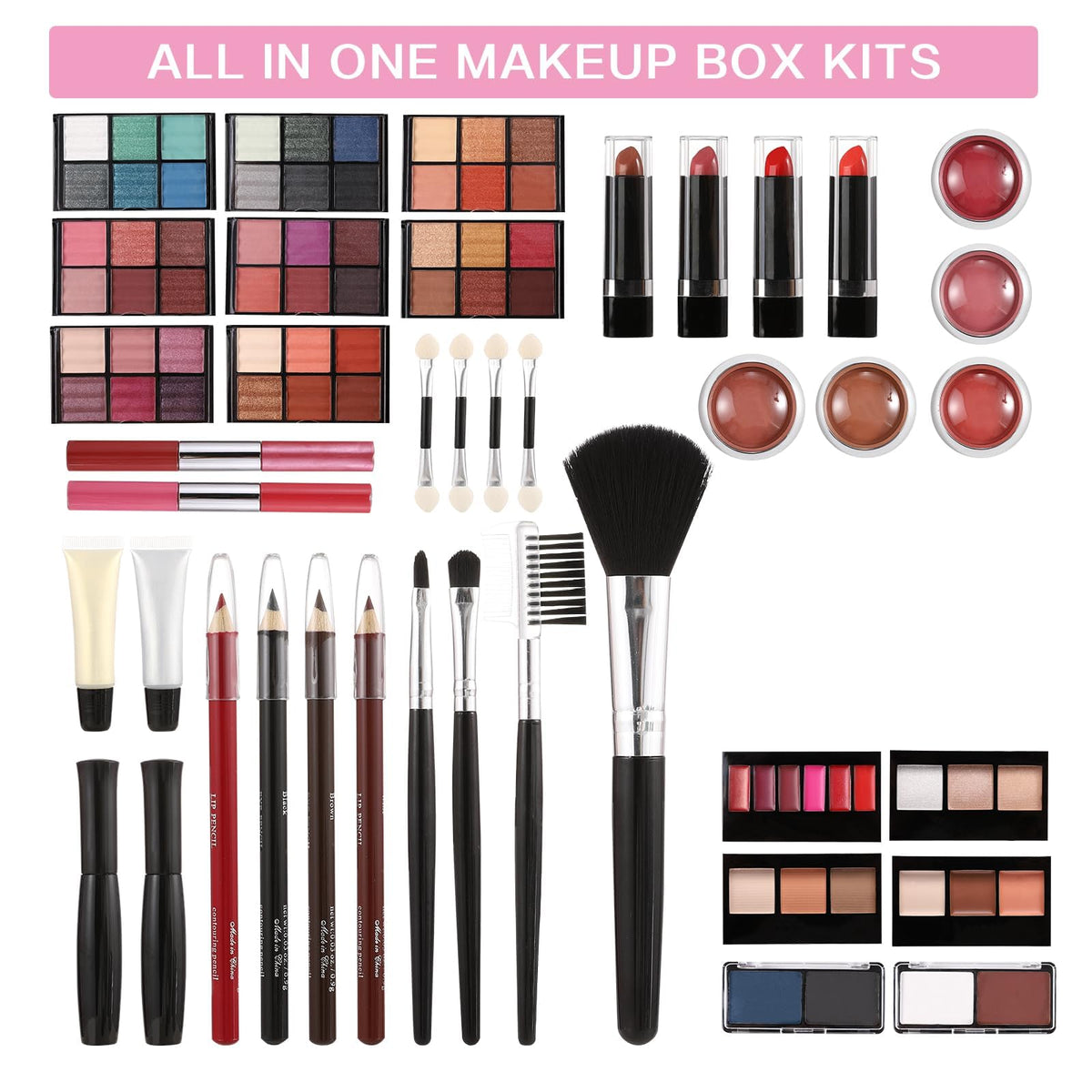 Hegafoo open palette overview with coordinated eyeshadows and blushes