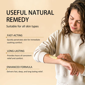Heidelux balm next to a hand to show portable size and convenient on-the-go use