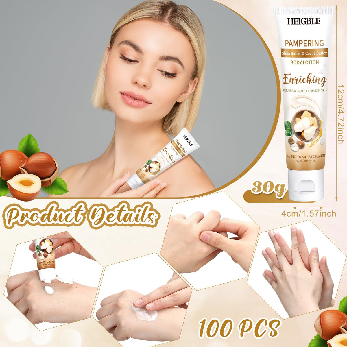 Heigble close-up of lotion texture demonstrating smooth quick-absorption