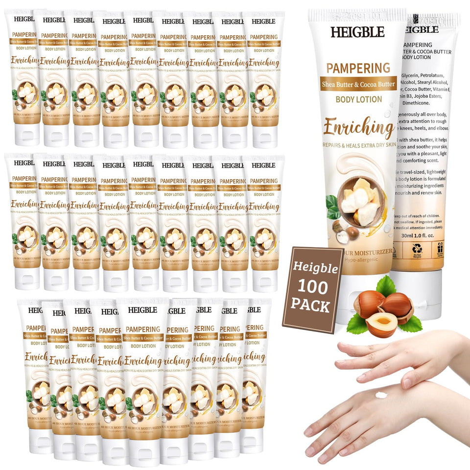 Heigble front view of travel lotion bottles showing pack and convenience
