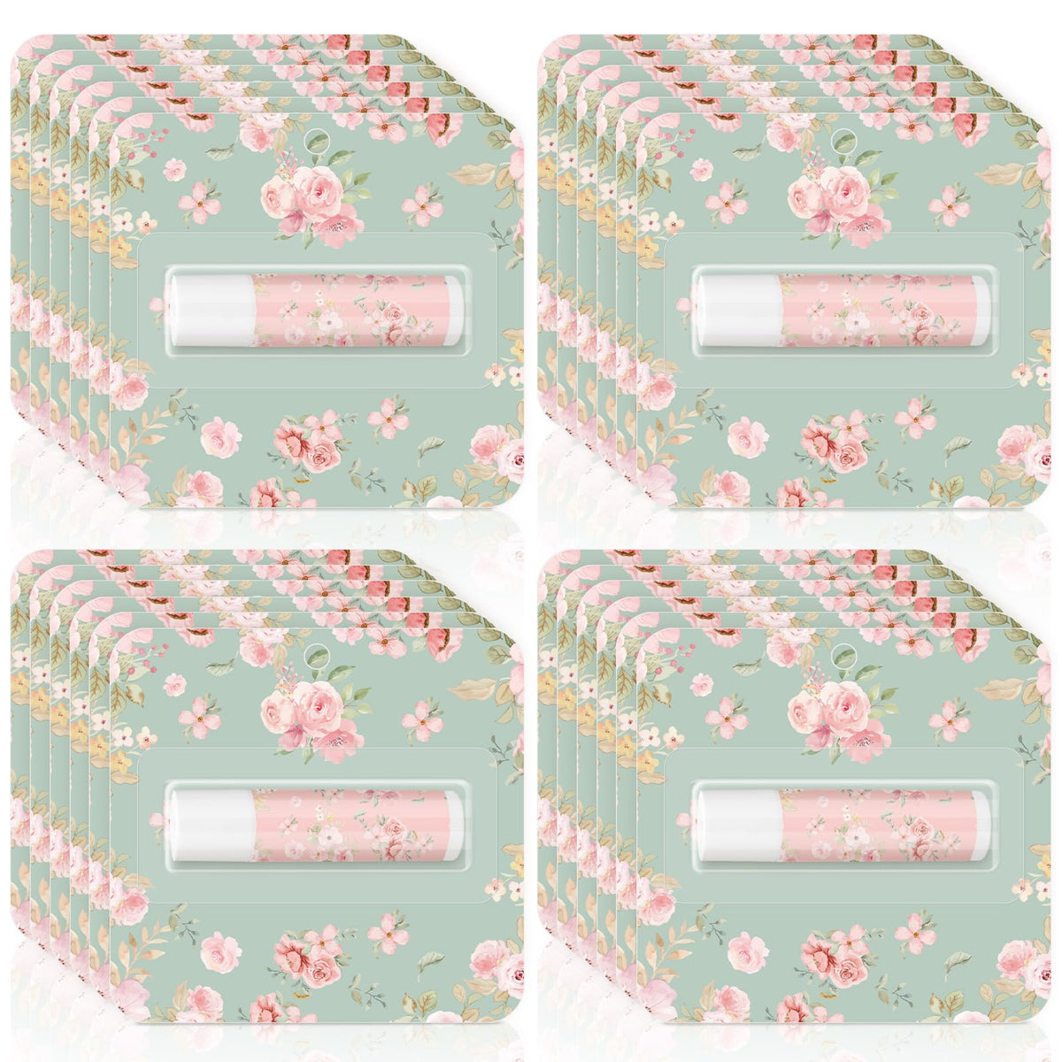Heigble front packaging showing 24 floral lip balms and easy gifting