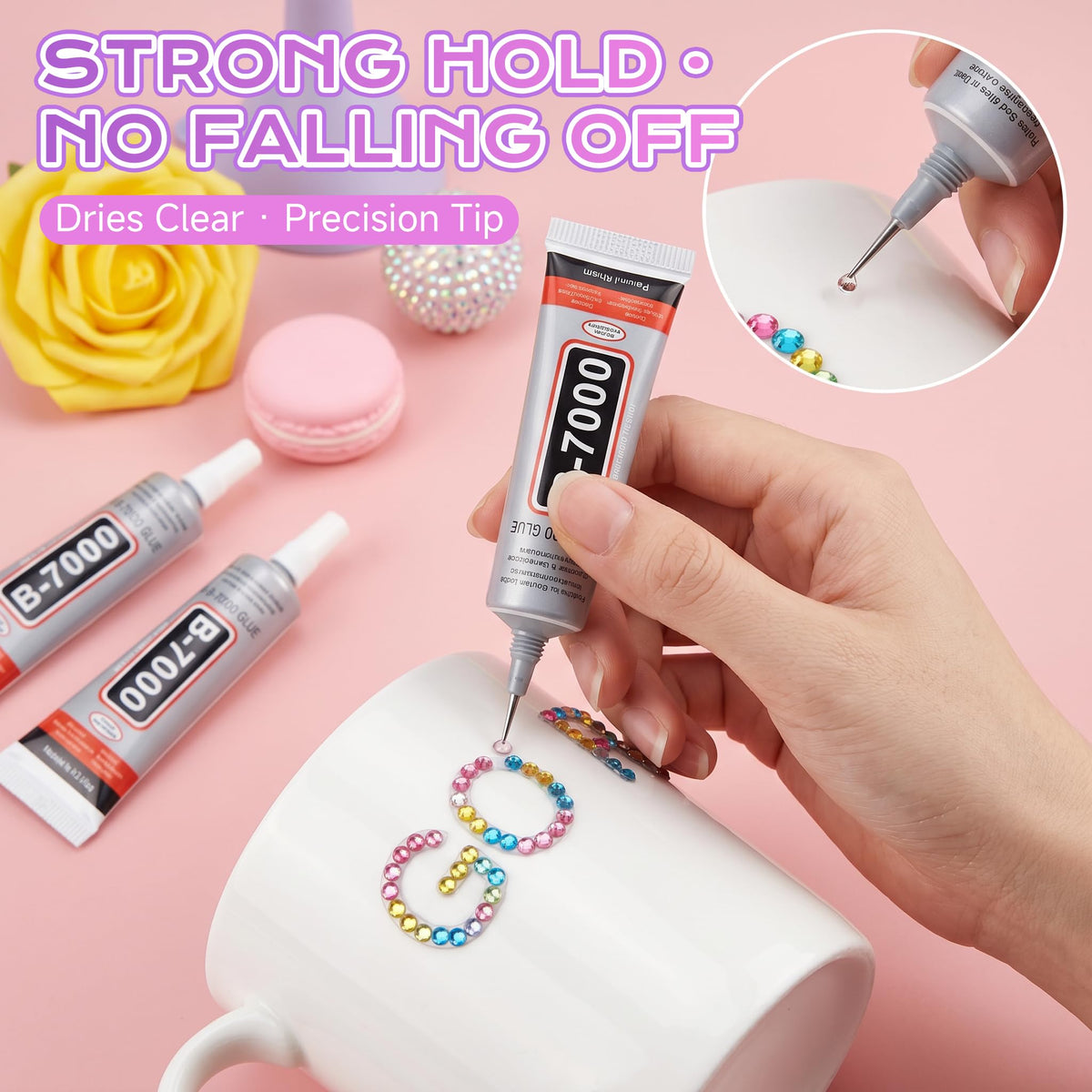 HEIHING rhinestones being placed on a nail demonstrating fine-detail decorating benefit