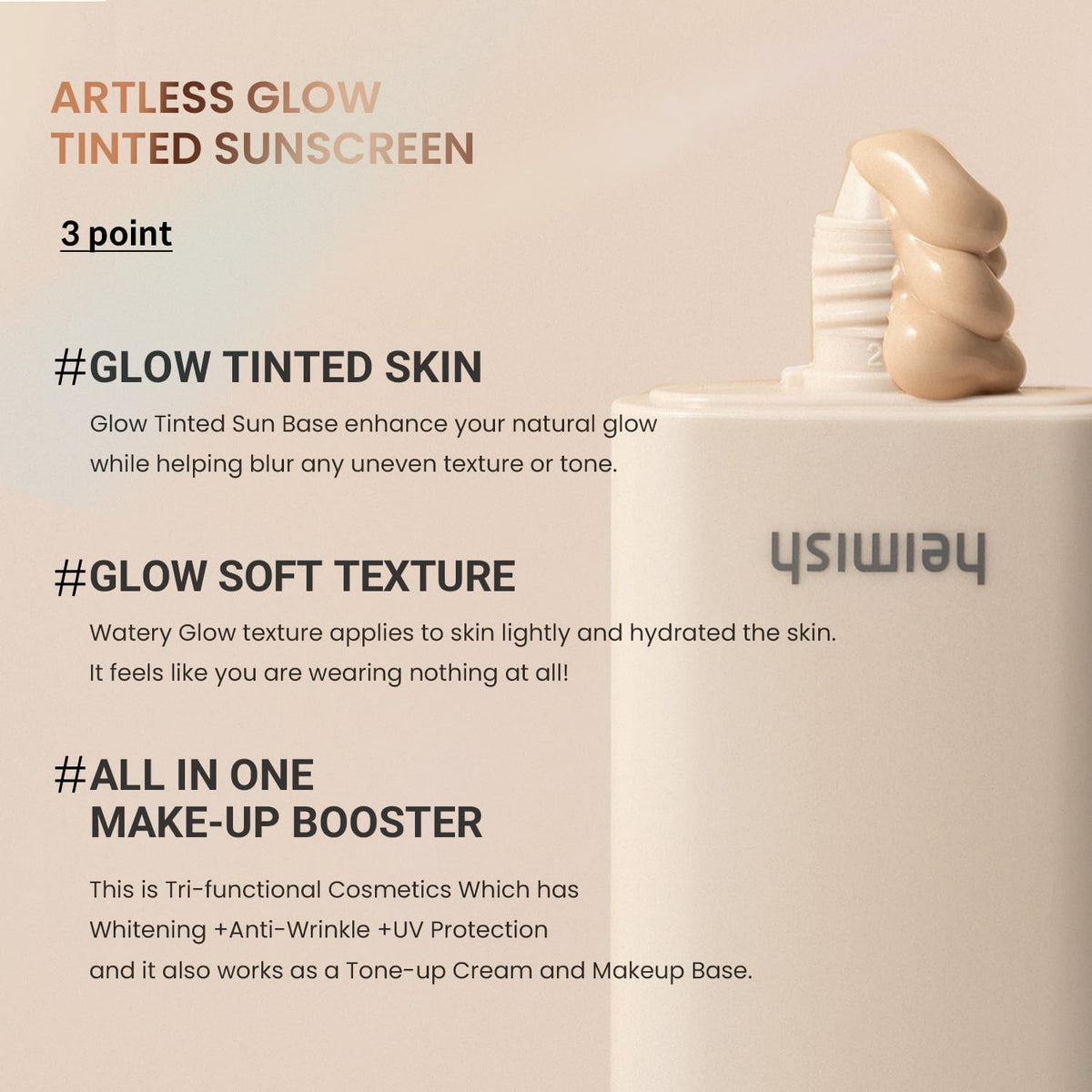 HEIMISH swatch on arm showing Shine Beige tint and even coverage benefit