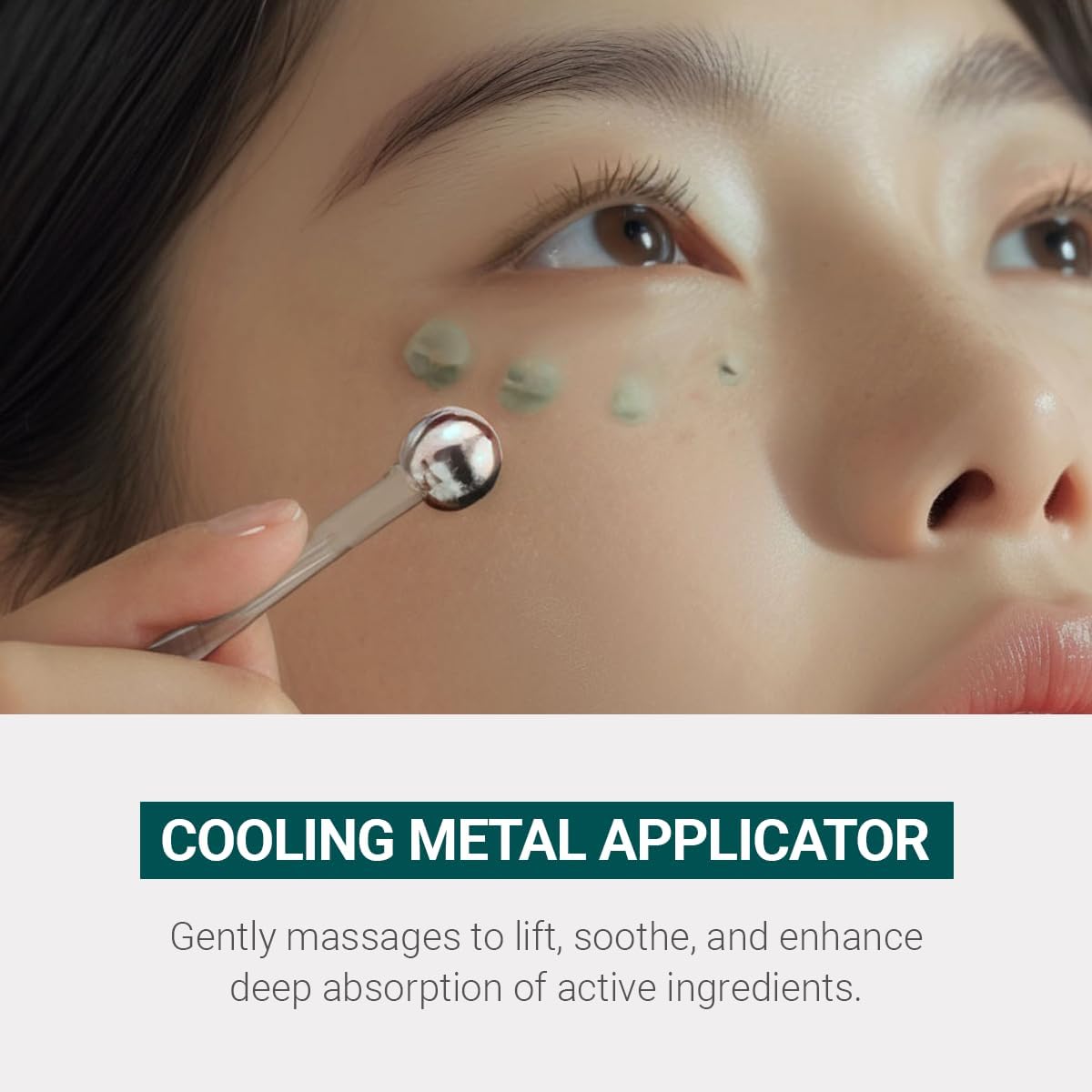 HEIMISH applying cream under eye with metal tool for circulation boost