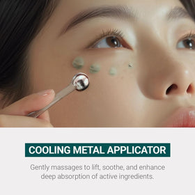 HEIMISH applying cream under eye with metal tool for circulation boost