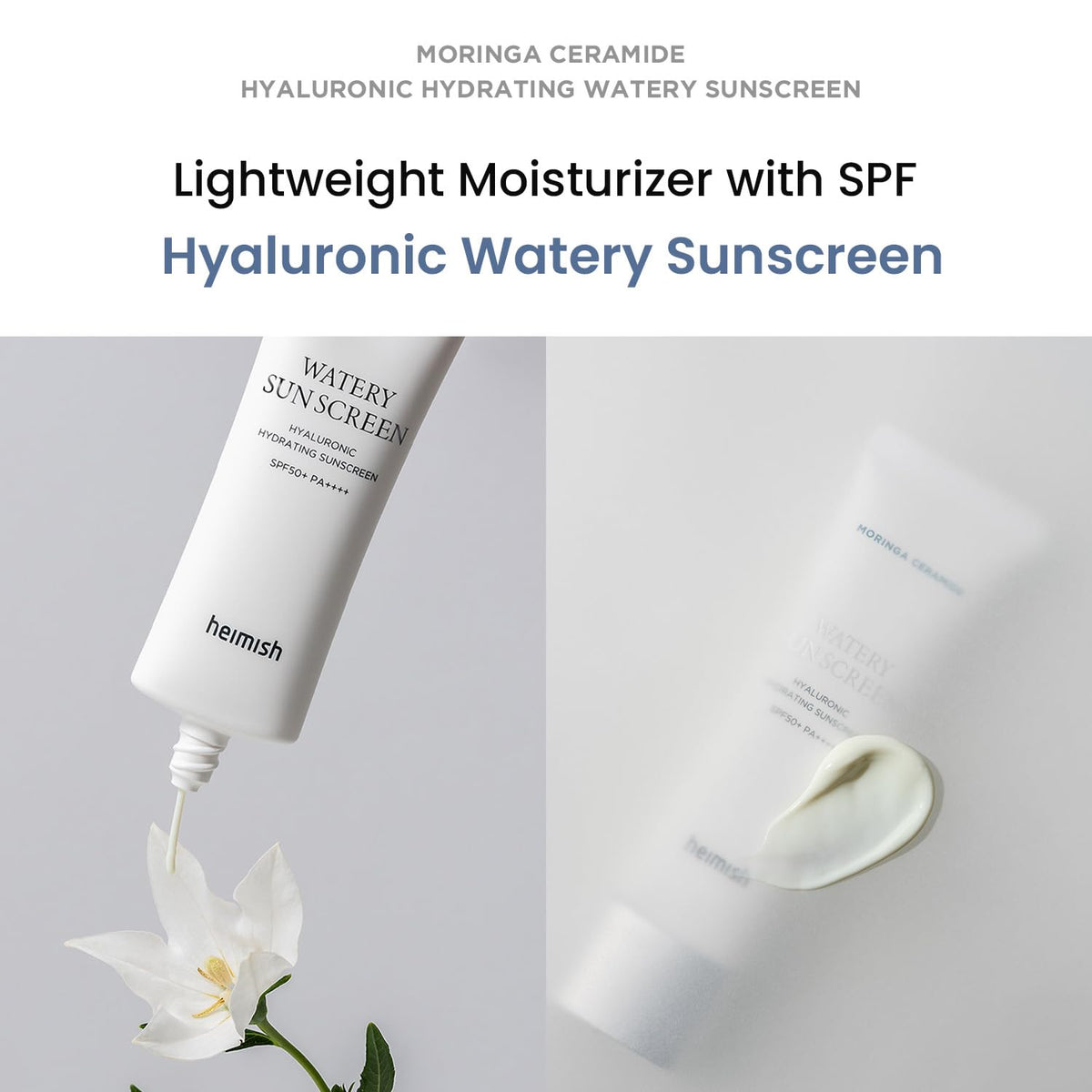 HEIMISH watery texture drop highlighting fast-absorbing hydration