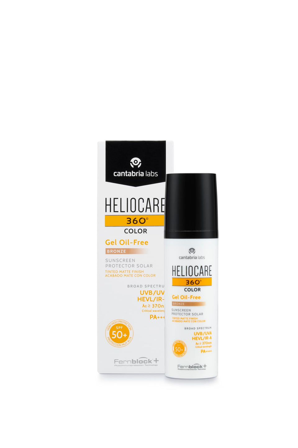 Heliocare 360 Color Gel oil-free SPF50 bronze front tube shown clearly for easy identification and travel convenience