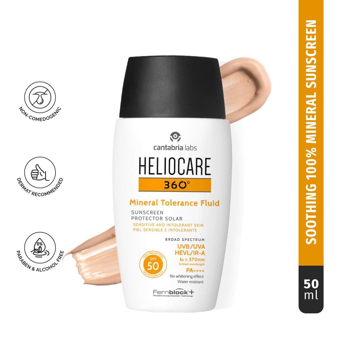 Heliocare 360 texture close-up showing lightweight fluid absorbing fast