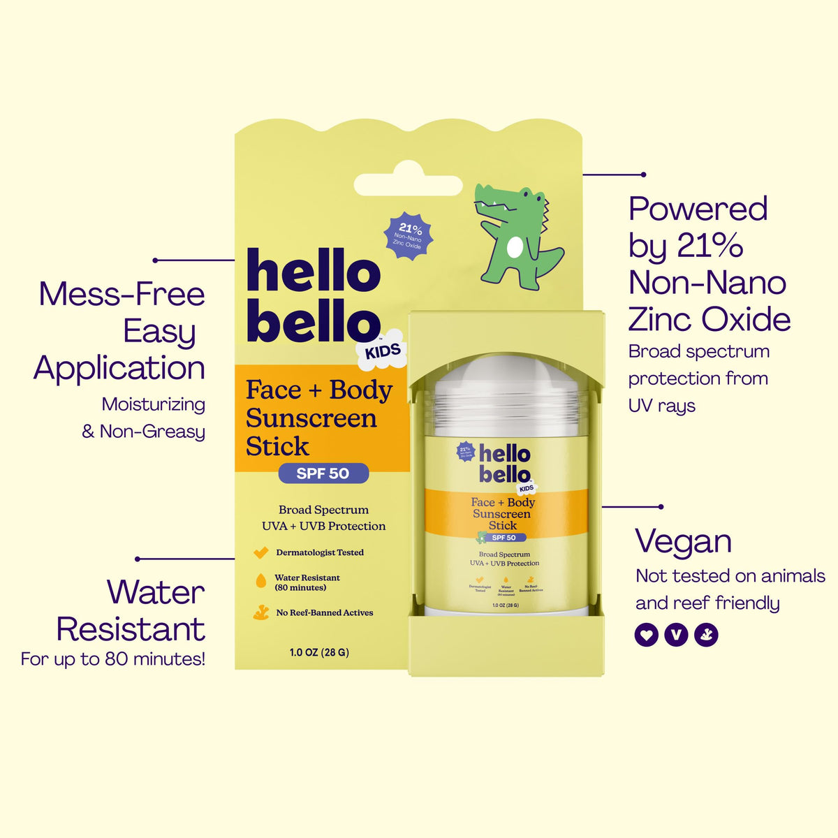 Close-up of Hello Bello stick texture highlighting moisturizing butters