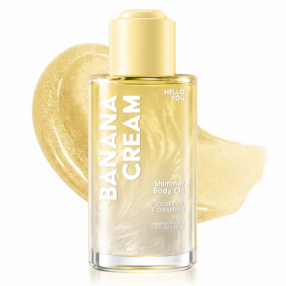 Hello You bottle front packaging showing clean design and banana scent benefit