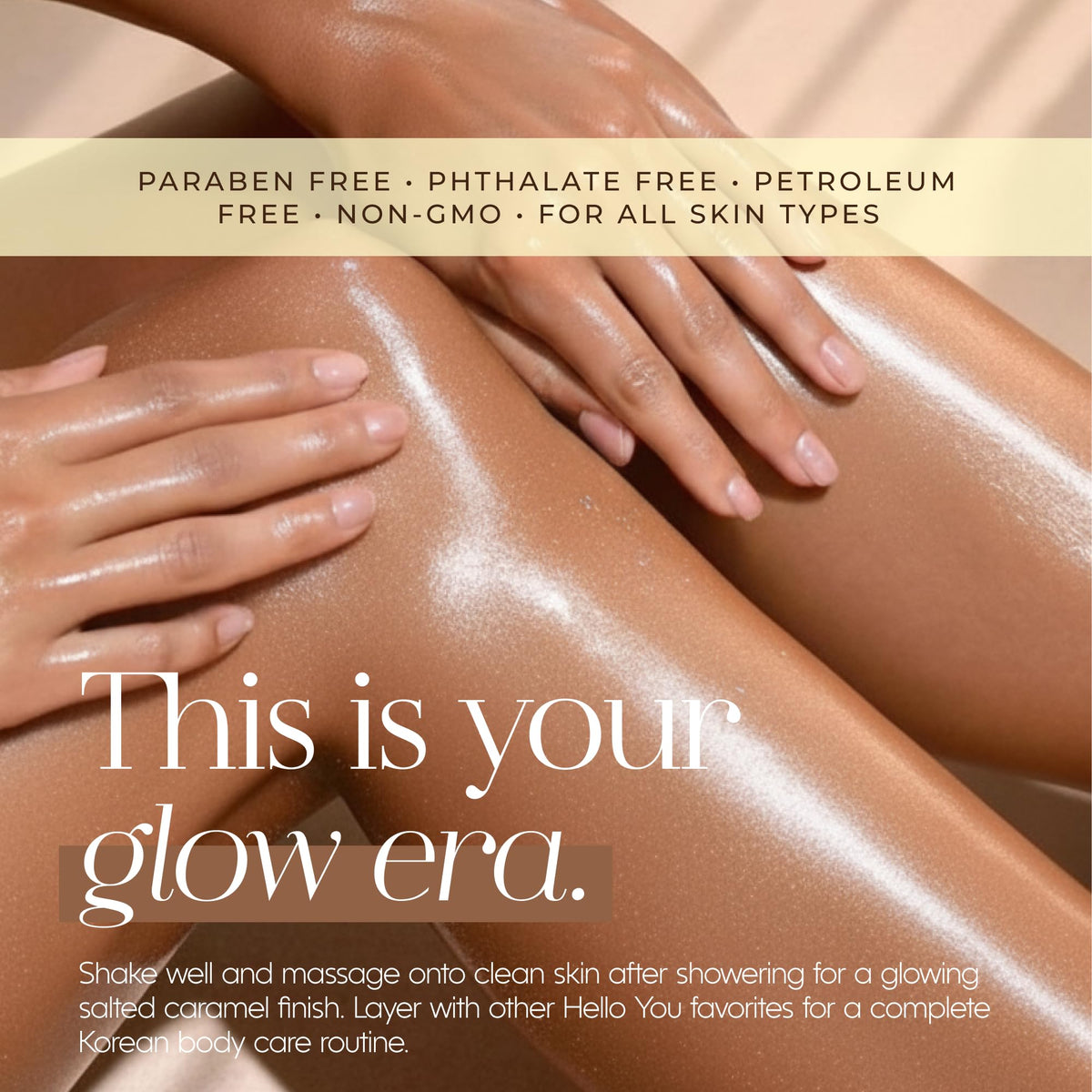 Hello You bottle held in hand showing 3.38 fl oz size and travel-friendly benefit