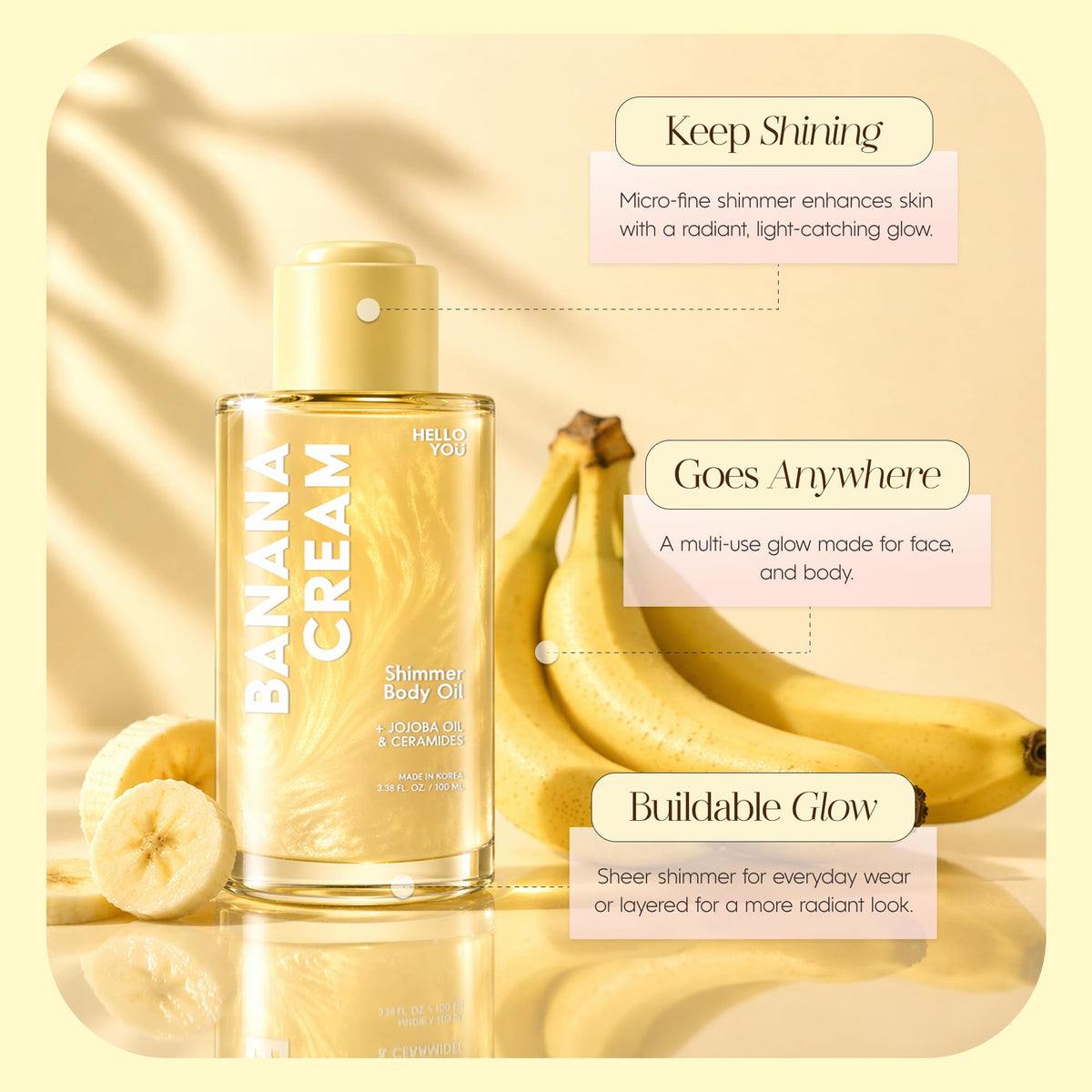 Hello You shimmer on décolletage giving a natural luminous glow