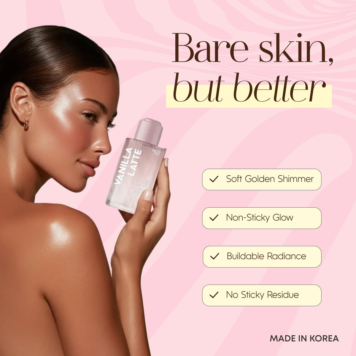 Hello You applied on shoulders and collarbones delivering natural light-catching benefit