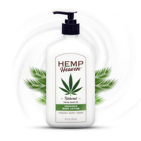 Hemp Heaven front packaging showing 18 oz bottle and pump for easy use