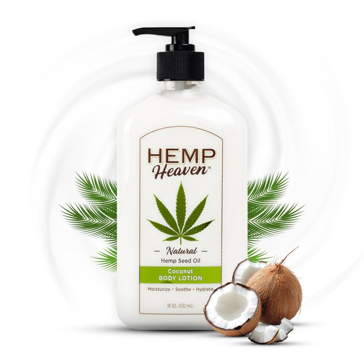 Hemp Heaven front packaging showing bottle and pump for daily hydration