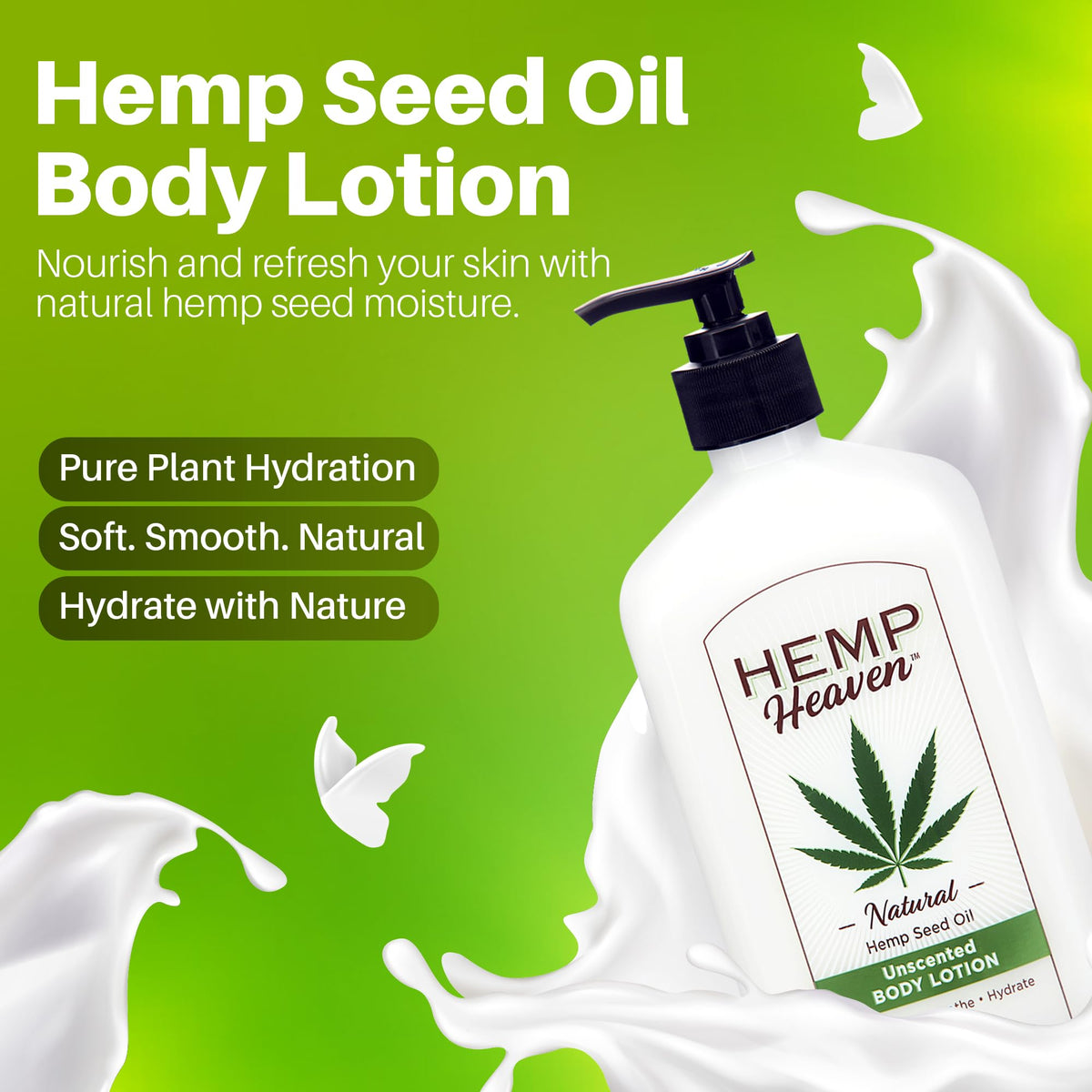 Hemp Heaven pump dispensing lotion illustrating controlled, hygienic application