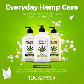 Hemp Heaven 18 oz bottle beside common items to show scale and lasting supply