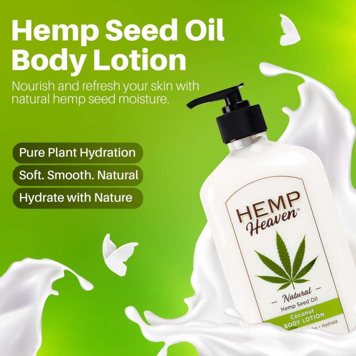 Hemp Heaven lotion texture close-up displaying smooth, non-greasy finish