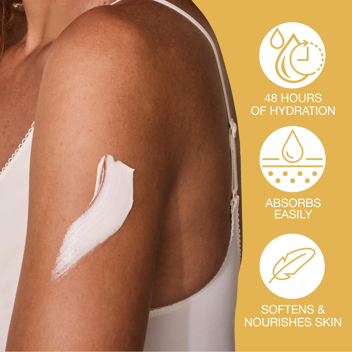 Hempz lotion on leg showing coverage and visible smoothing benefit