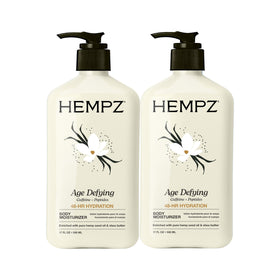 Hempz front packaging showing two 17 fl oz bottles and benefits