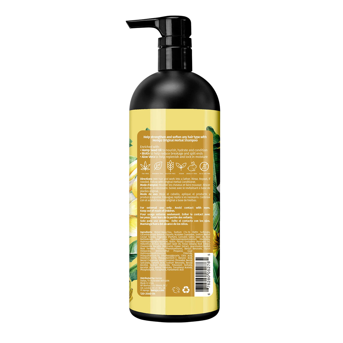 Hempz close-up of pump and label highlighting ingredients and benefits
