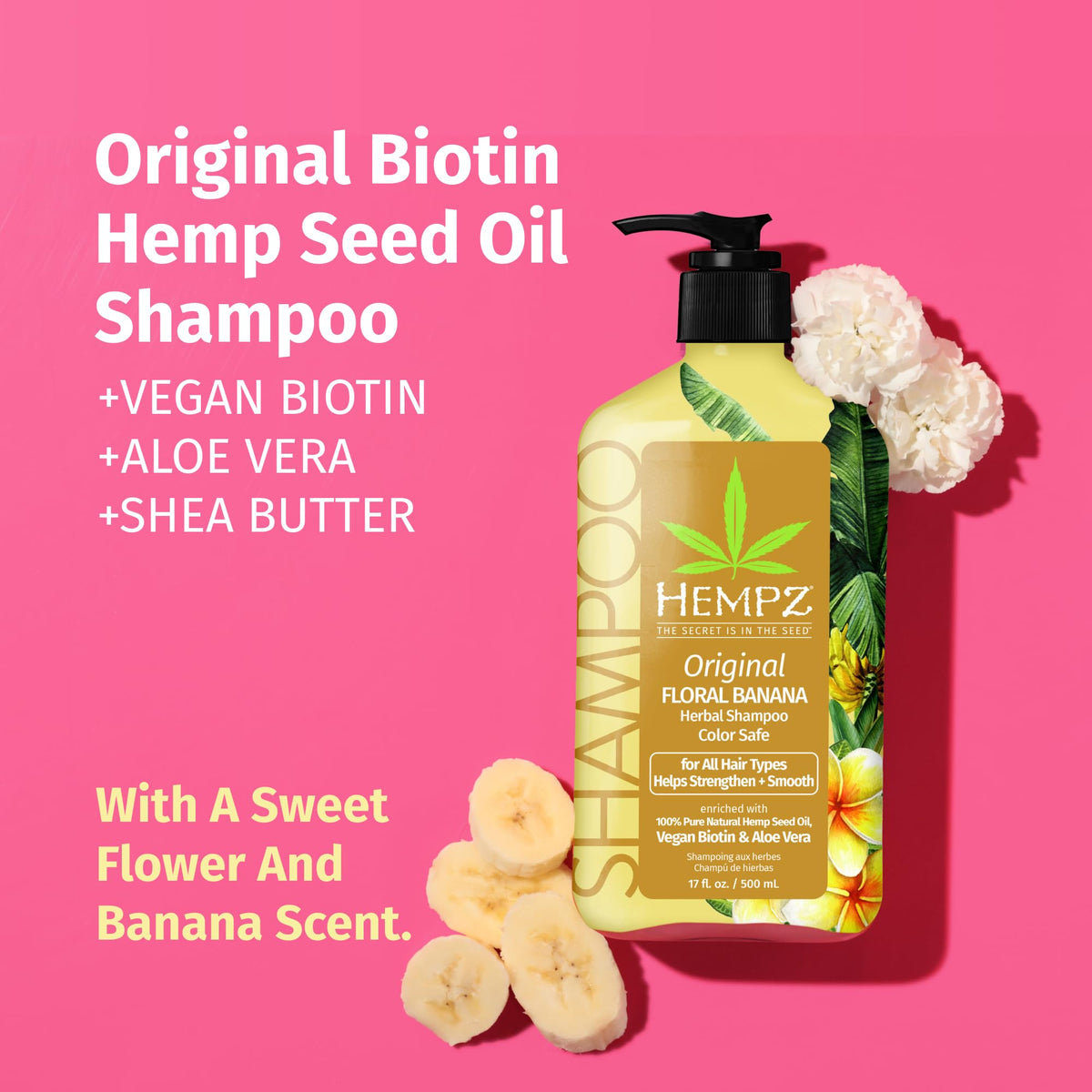 Hempz shampoo pump close-up highlighting easy dispensing and convenience