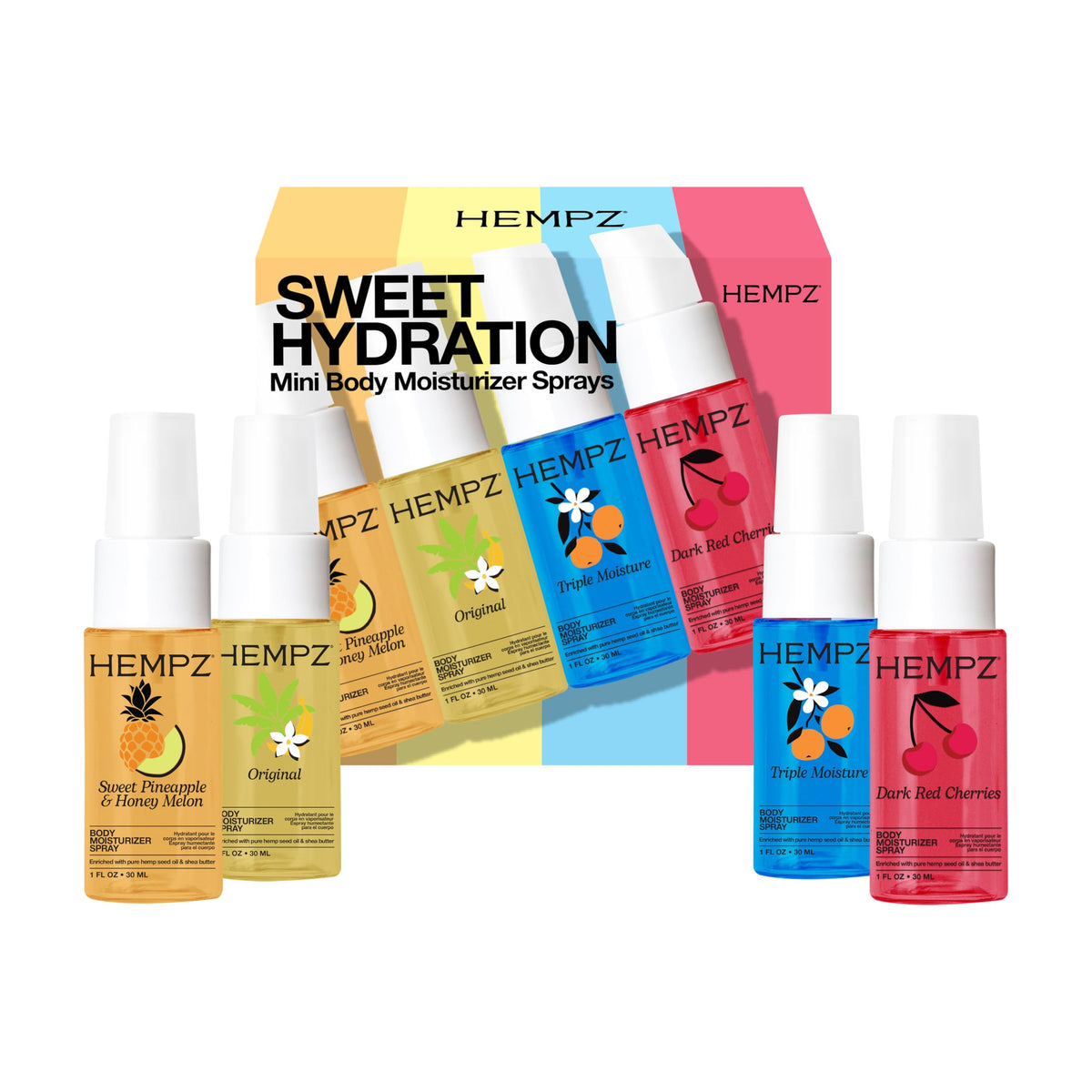 Hempz bottle close-up spray nozzle illustrating easy mess-free application benefit