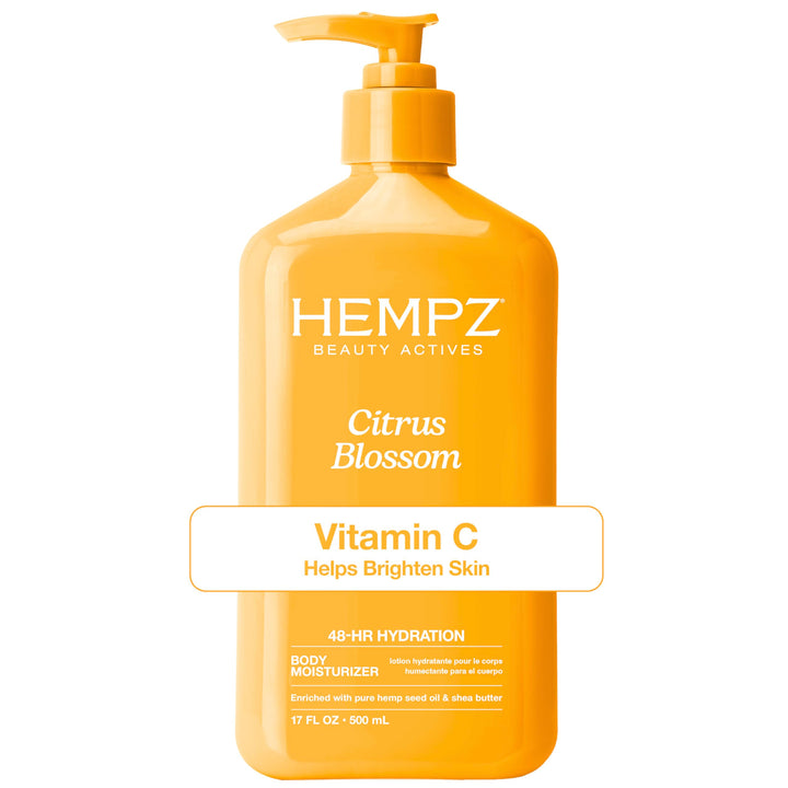 Hempz bottle front view showing Citrus Blossom scent and 17 fl oz size for daily hydration
