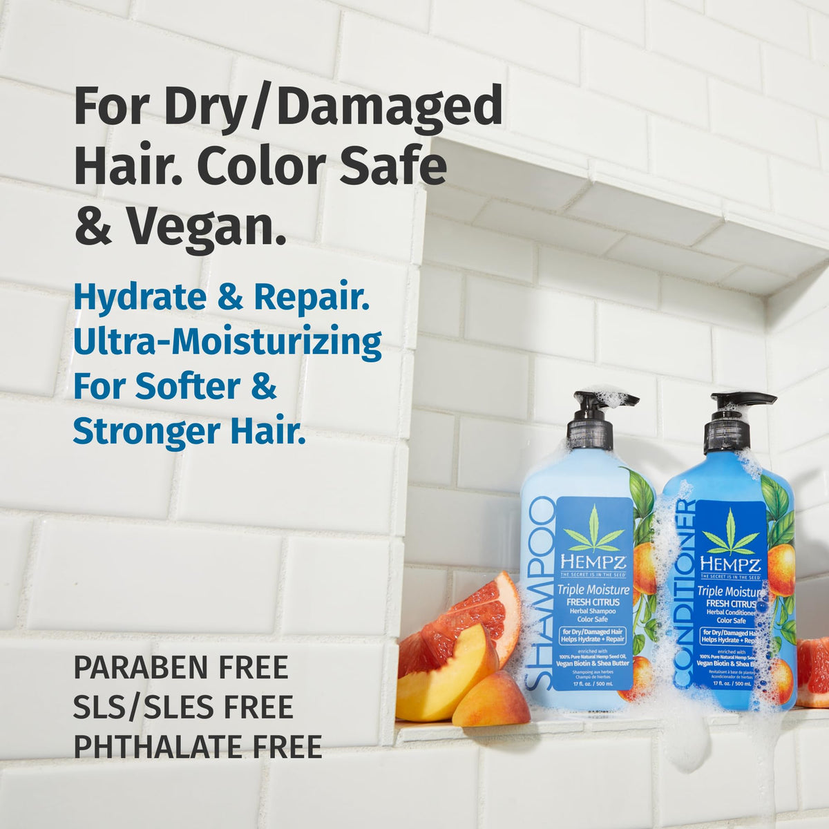 HEMPZ conditioner spread on hair demonstrating detangling and softness