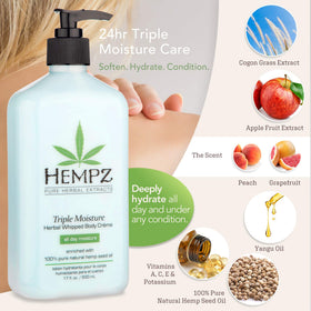 Hempz cream texture close-up illustrating airy whipped formula and fast absorption