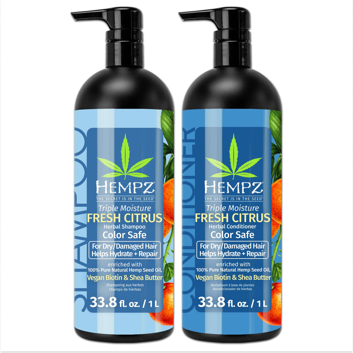 HEMPZ duo front packaging showing bottles and grapefruit peach scent benefit