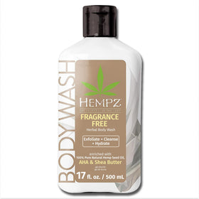 Hempz front packaging of fragrance free body wash showing label and size benefit