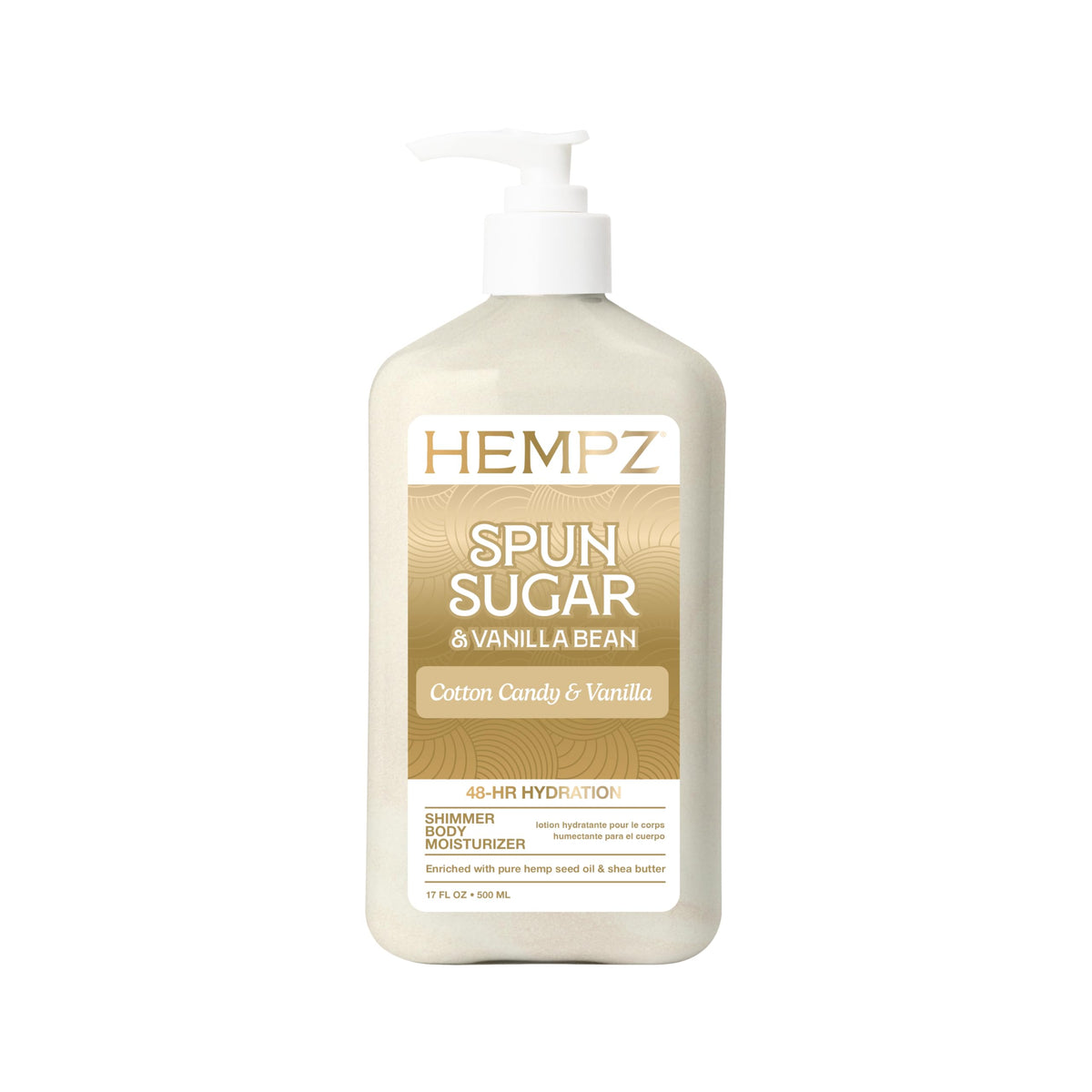 Hempz front packaging showing bottle and spun sugar scent benefit of hydration