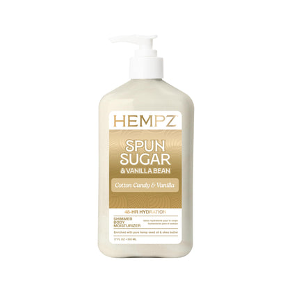 Hempz front packaging showing bottle and spun sugar scent benefit of hydration