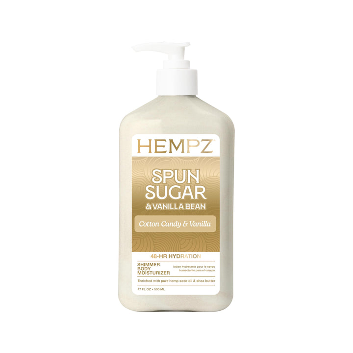 Hempz front packaging showing bottle and spun sugar scent benefit of hydration