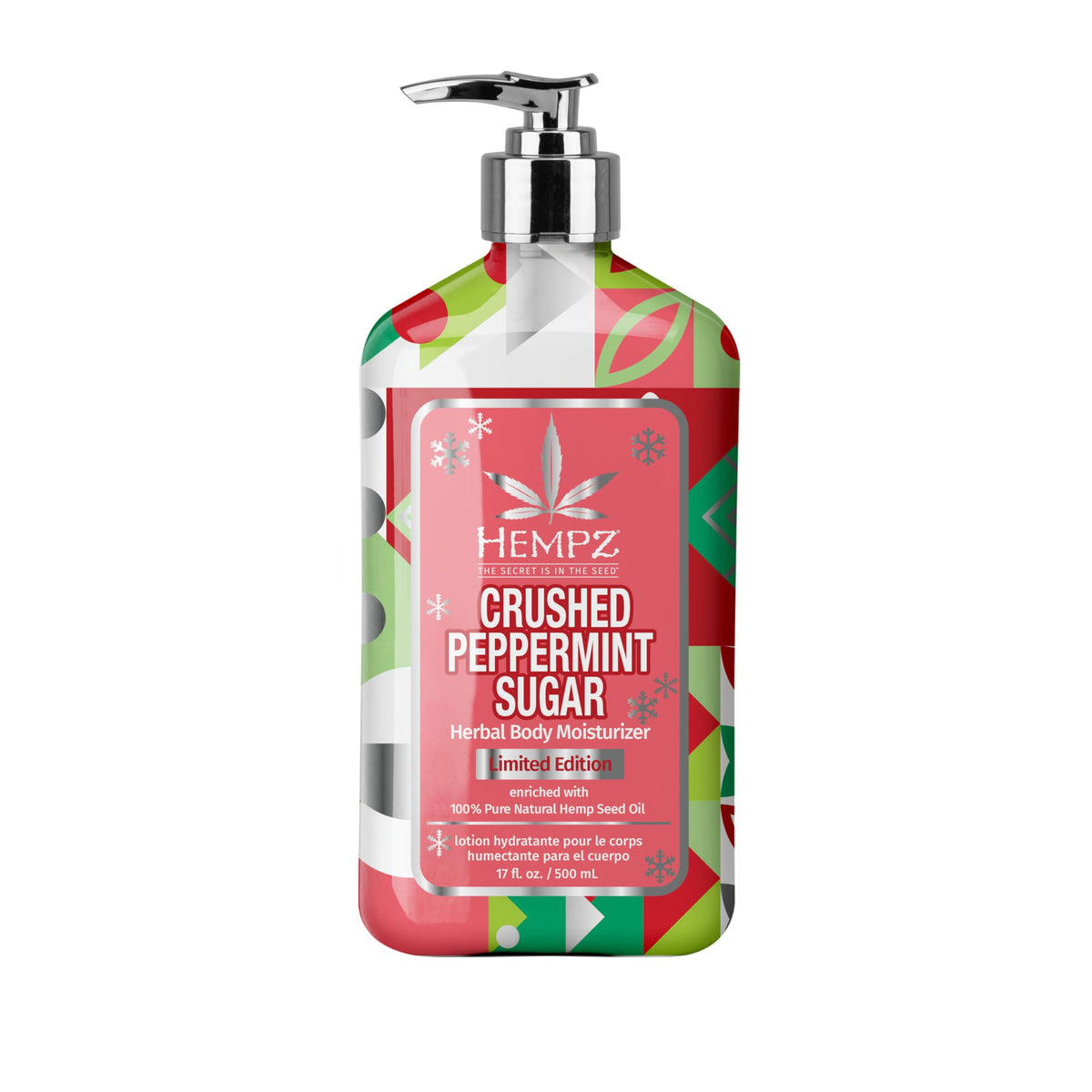 Hempz front packaging showing 17 oz bottle and seasonal label for easy gifting