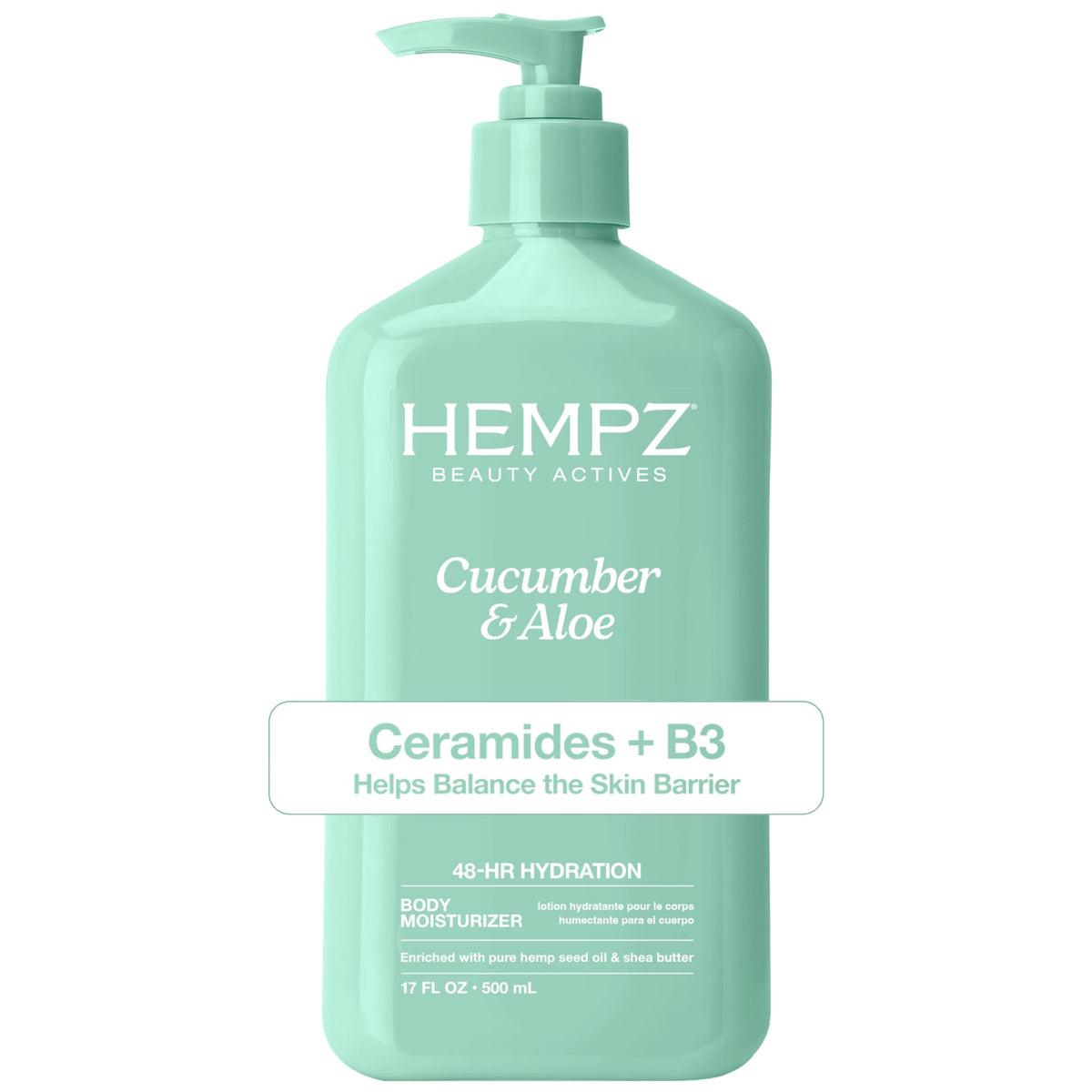 Hempz front packaging showing bottle and label for clear product identification and appeal