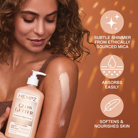 Hempz before and after arm photo showing visible subtle shimmer