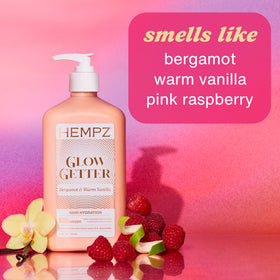 Hempz lotion texture spread demonstrating lightweight, hydrating formula