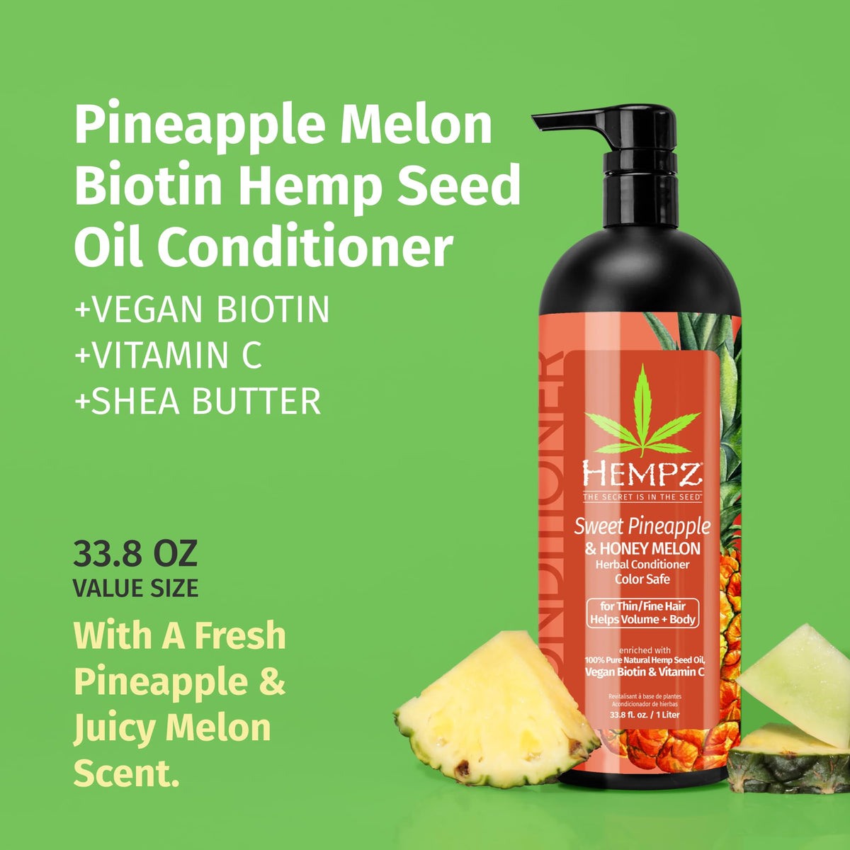 Hempz ingredient label close-up highlighting hemp seed oil and biotin