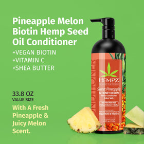 Hempz ingredient label close-up highlighting hemp seed oil and biotin