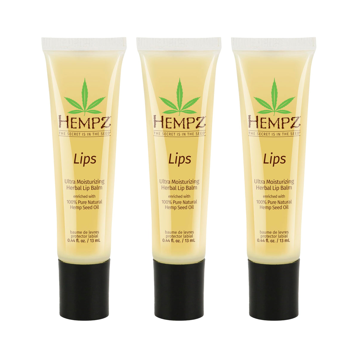 Hempz front packaging three-pack showing travel-ready tubes and benefits