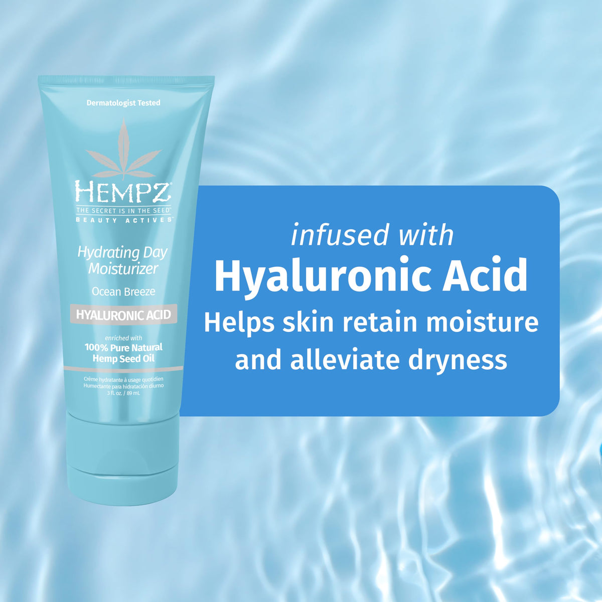 Hempz applied to face demonstrating gentle hydration and non-greasy finish benefit