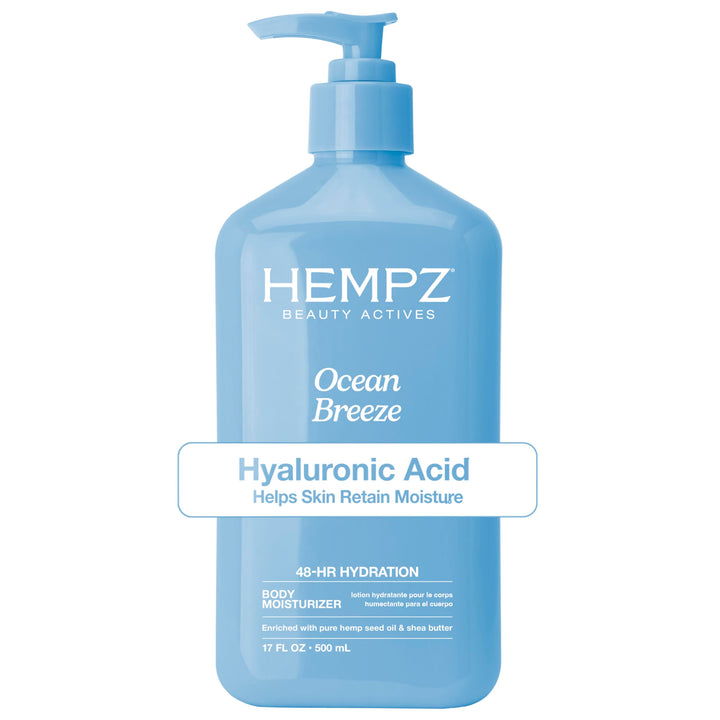 Hempz front packaging showing Ocean Breeze lotion and clean hydration